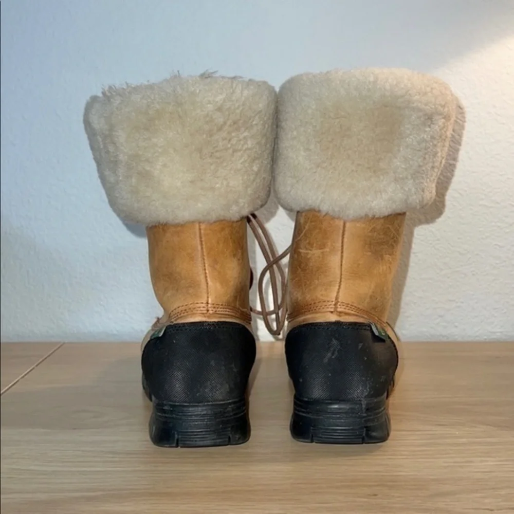 Ralph Lauren‎ Quinta Tan Brown Leather Shearling Mid Calf Winter Boots
